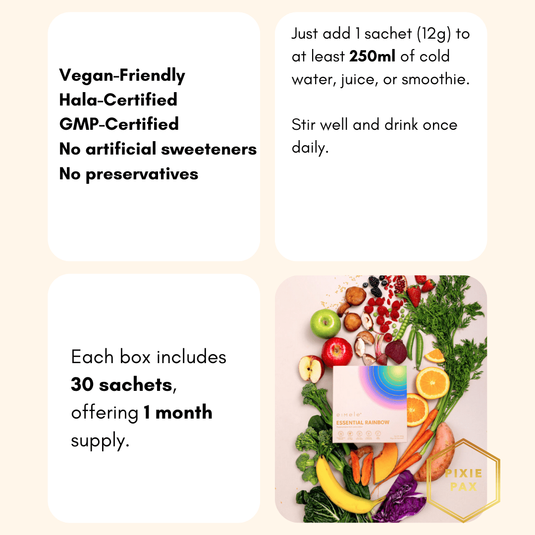 Eimele Essential Rainbow (30 packets) – 77 Nutrients in a Daily Superfood Sachet - PIXIEPAX