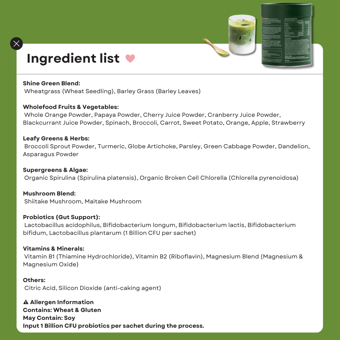 Eimele Shine Greens Powder (150g/Tin) – Daily Superfood Detox & Gut Health Support - PIXIEPAX